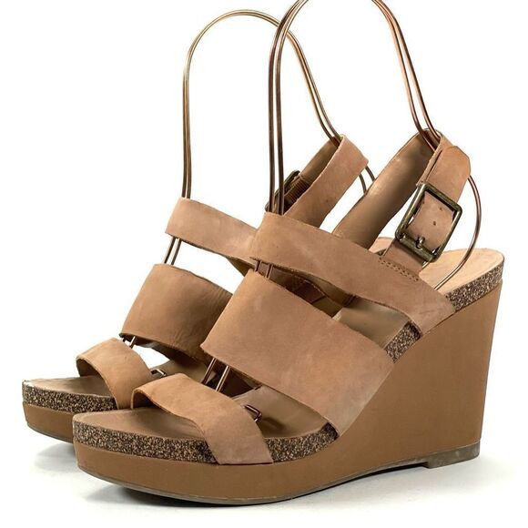 Franco Sarto Sandals Women's size 8 Fiona Strappy Leather Wedges Tan‎ Brown - Picture 1 of 8